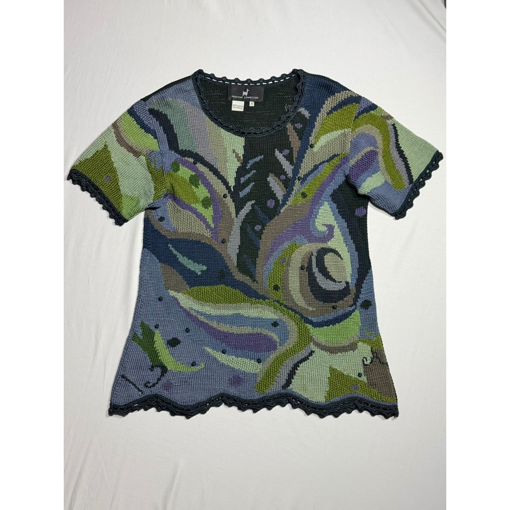 RARE Vintage Archive Peruvian Connection Boho Abstract Knit Top